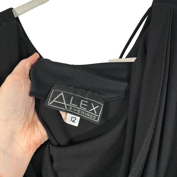 Alex Evenings Black Cowl Neck Long Sleeve Maxi Dress Formal Elegant Womens 12 - Picture 3 of 6